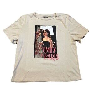 Emily in Paris Graphic T-Shirt Beige XL Netflix Series Tee Lily Collins NWOT